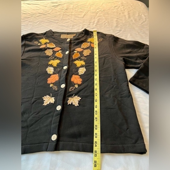 Shenandoah Womens Autumn Leaves Button Up Cardigan Sweatshirt Fleece 3/4 Sleeve - Picture 3 of 6